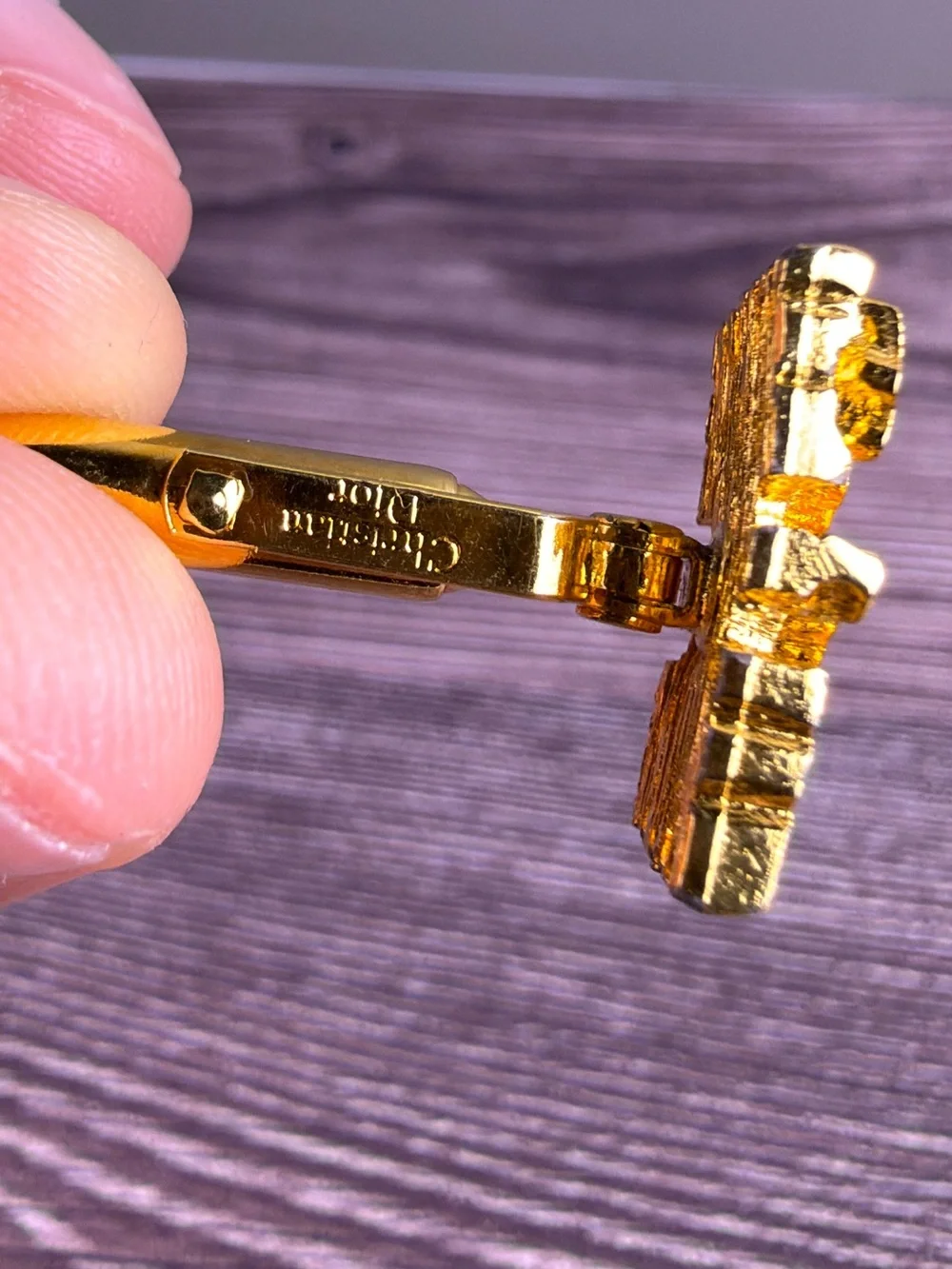 Vintage Christian Dior Gold Tone Nugget Brutalist Cufflinks